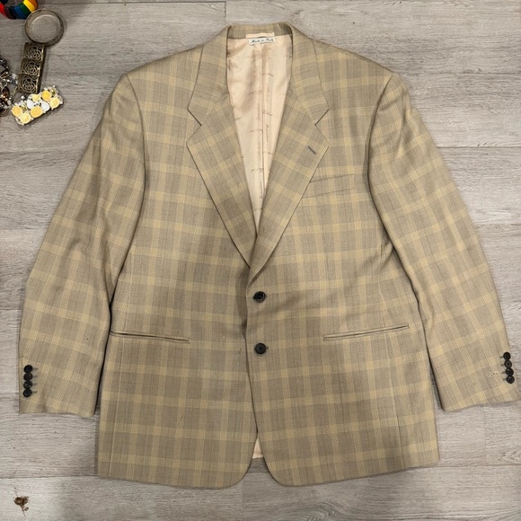 Belvest Made in Italy Wool Silk Blend Plaid Check Jacket Size 56 - Picture 1 of 9
